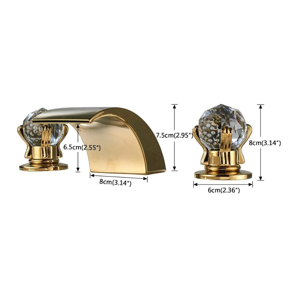 Quyanre LED Widespread Bathroom Faucet Waterfall Two Crystal Knobs