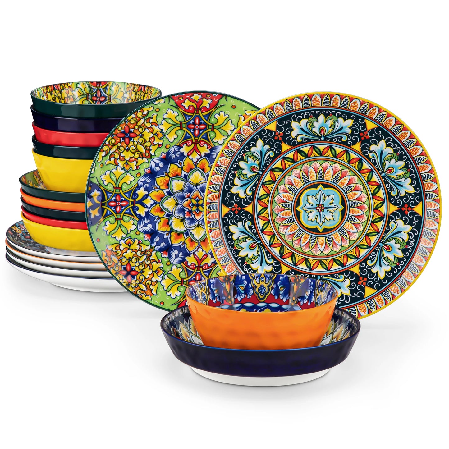 MALACASA Stoneware Ceramic Dinnerware Set Bohemian Style Includes Plates BowlsSet