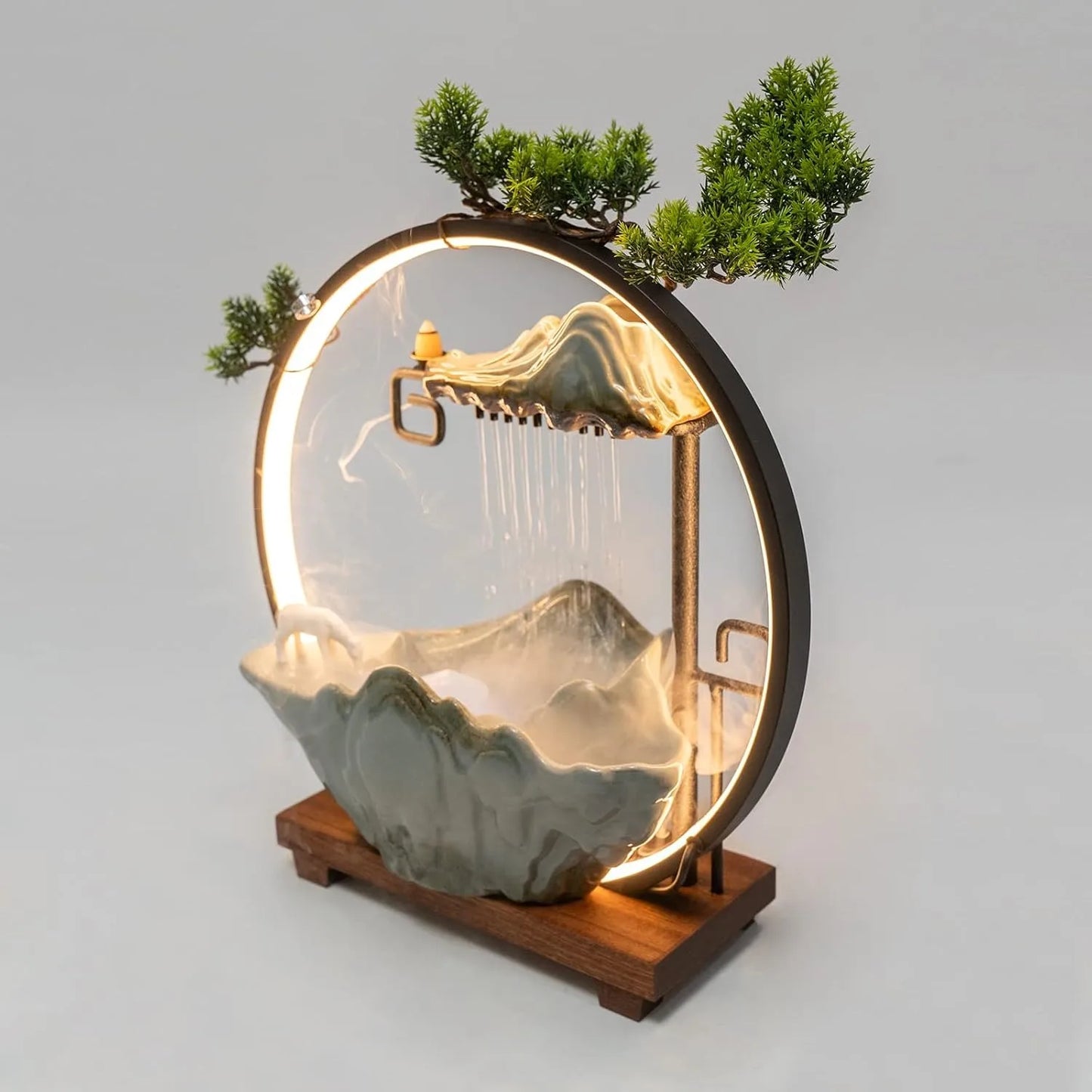 Bymaocar Tabletop Water Fountain With LED Light Mist Incense Holder