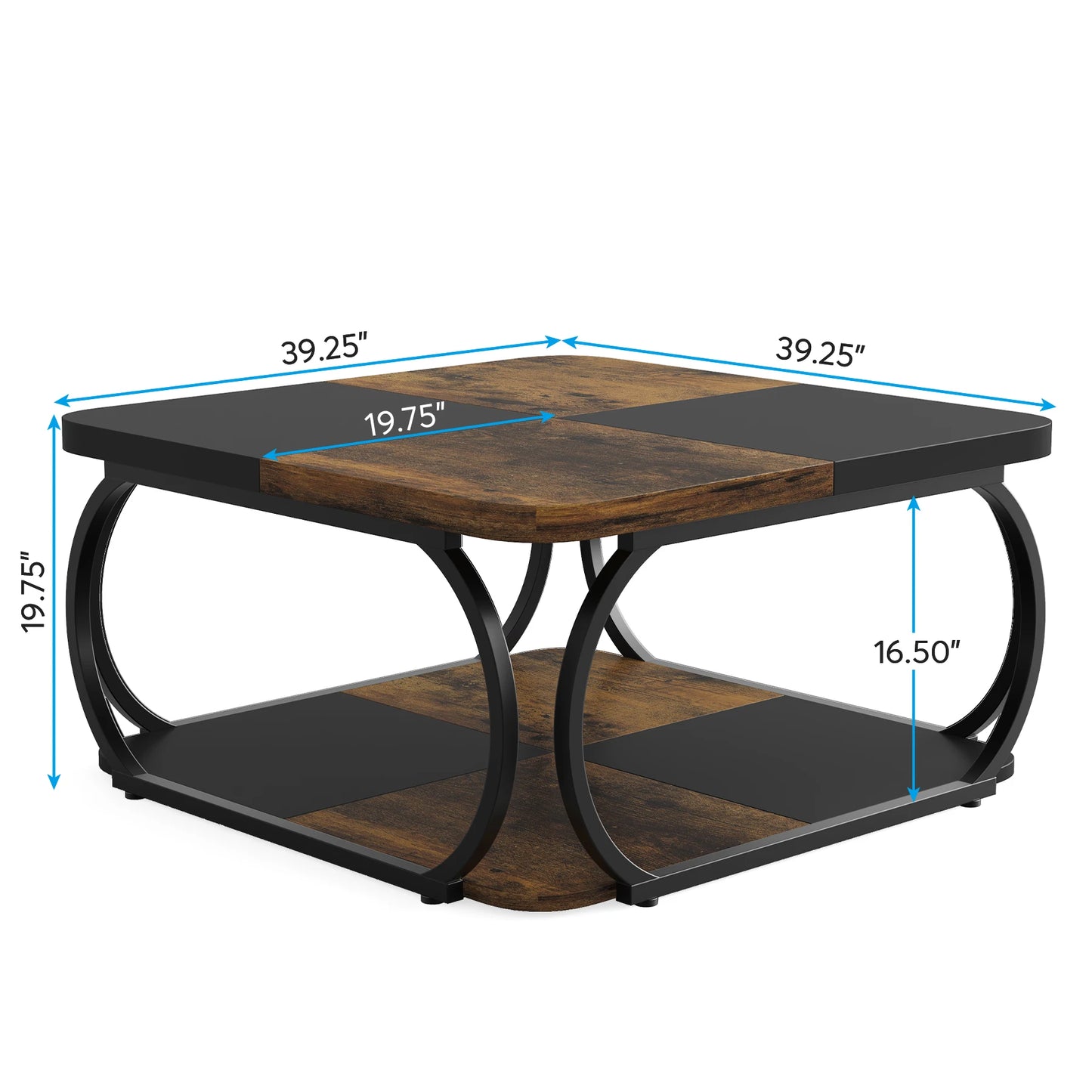 Tribesigns Square Coffee Table Two Tier Wood Storage Shelf Farmhouse