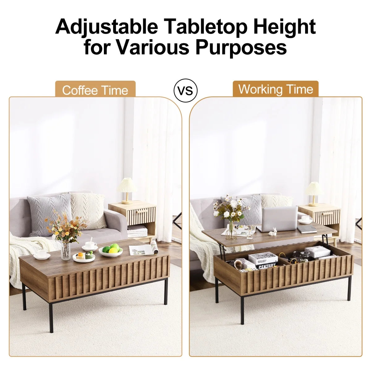 HiMISS Farmhouse Lift Top Coffee Table With Hidden Storage Compartments