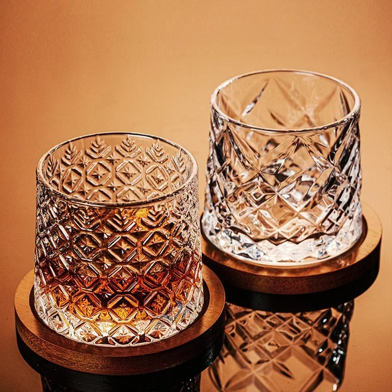 Crystal Tumbler Whiskey Glass With Base Rotating Spinning
