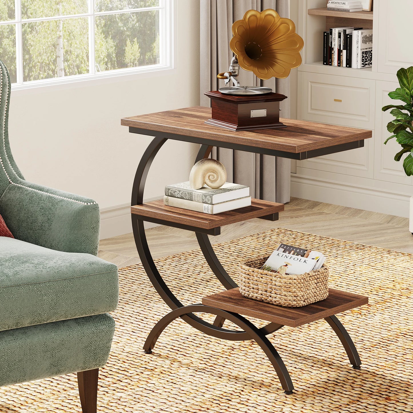 Tribesigns C Shaped End Table Industrial 3 Tier Storage Shelf