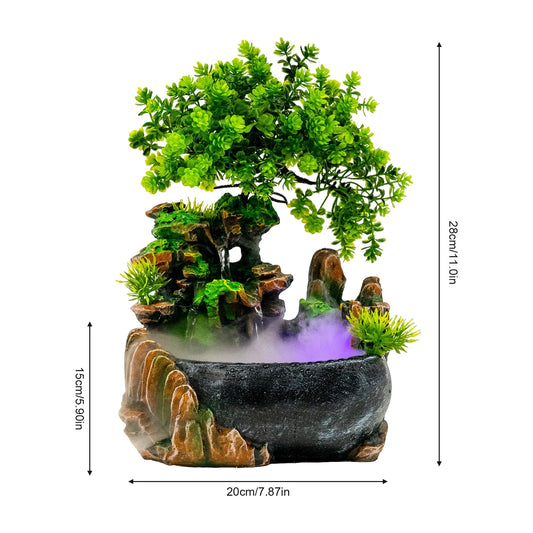 Indoor Tabletop Fountain Rockery Waterfall With Plants Decor