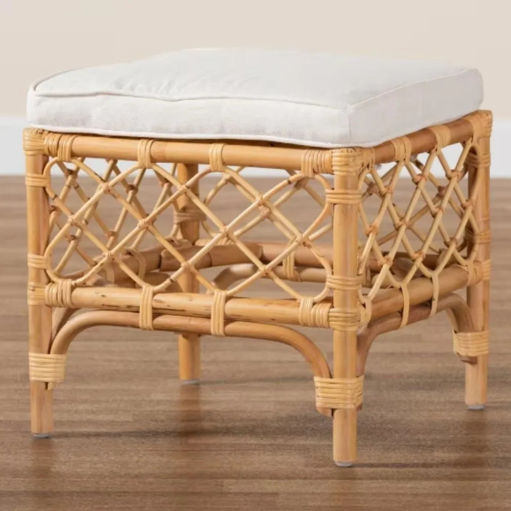 Orchard Natural Rattan Ottoman For Patio And Indoor