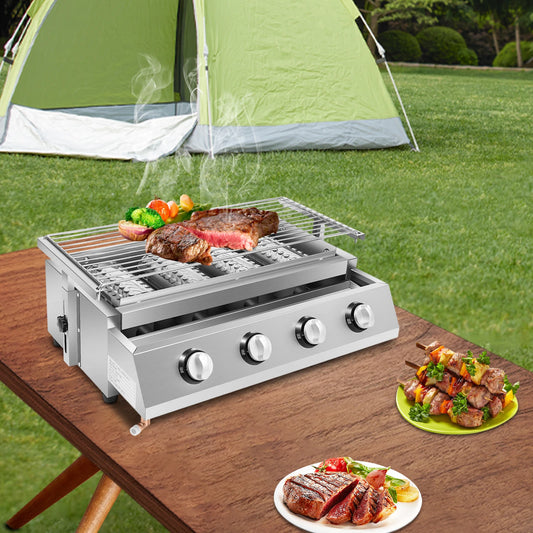 Stainless Steel Gas Grill Roaster 4 Burner BBQ For Camping
