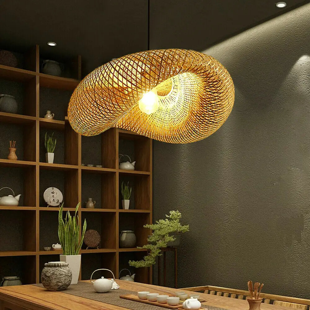 Bamboo Wicker Rattan Pendant Light Asian Ceiling Lamp