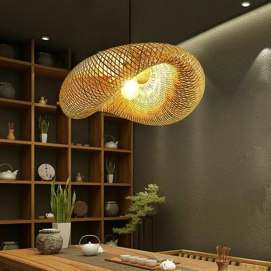 Bamboo Wicker Rattan Pendant Light Asian Ceiling Lamp