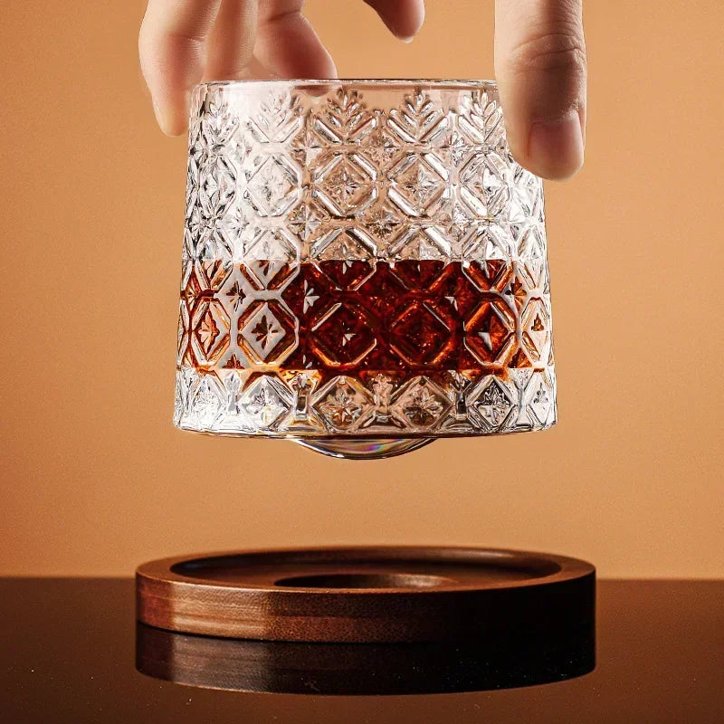 Crystal Tumbler Whiskey Glass With Base Rotating Spinning