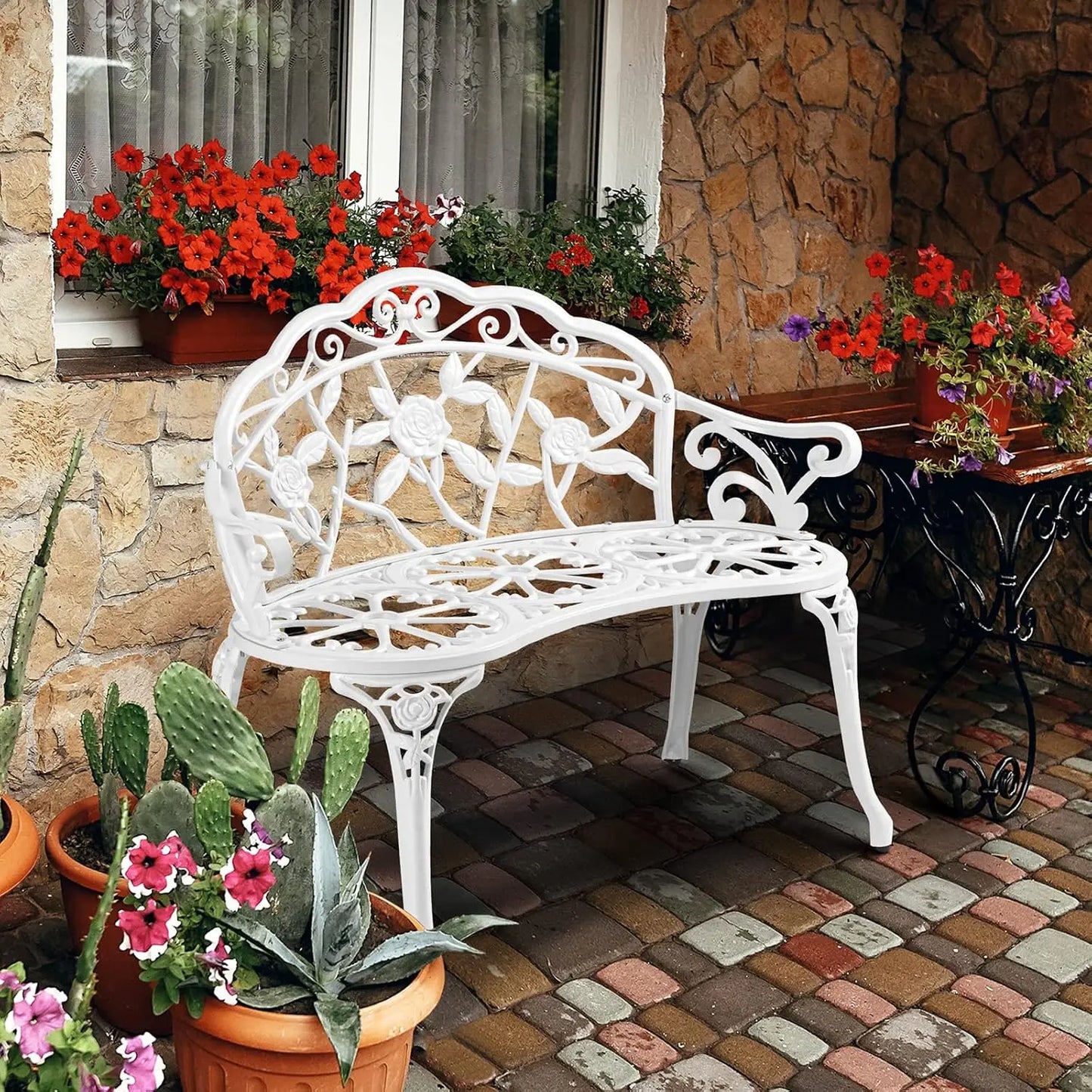 Antique Style Garden Rose Bench Cast Iron With Aluminum Frame