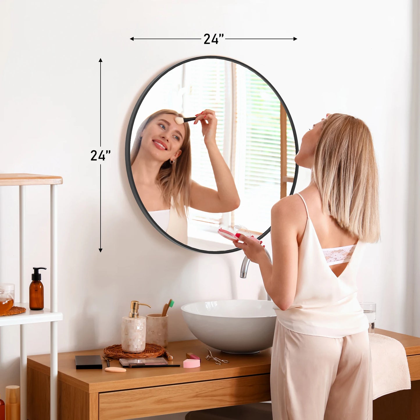 JHK Round Vanity Mirror Framed Wall Mounted Tempered Glass