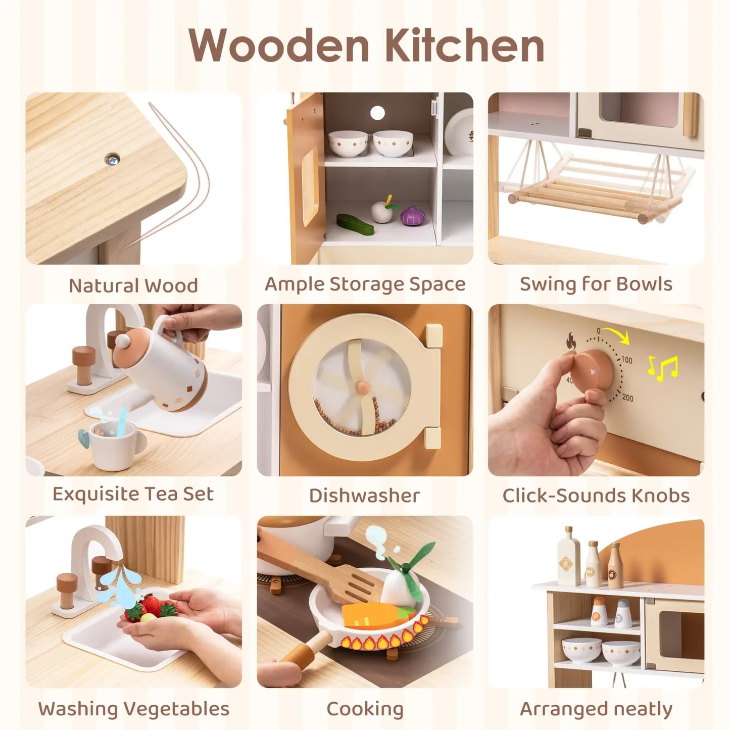 Robotime Wooden Kitchen Playset Washing Machine Dishwasher