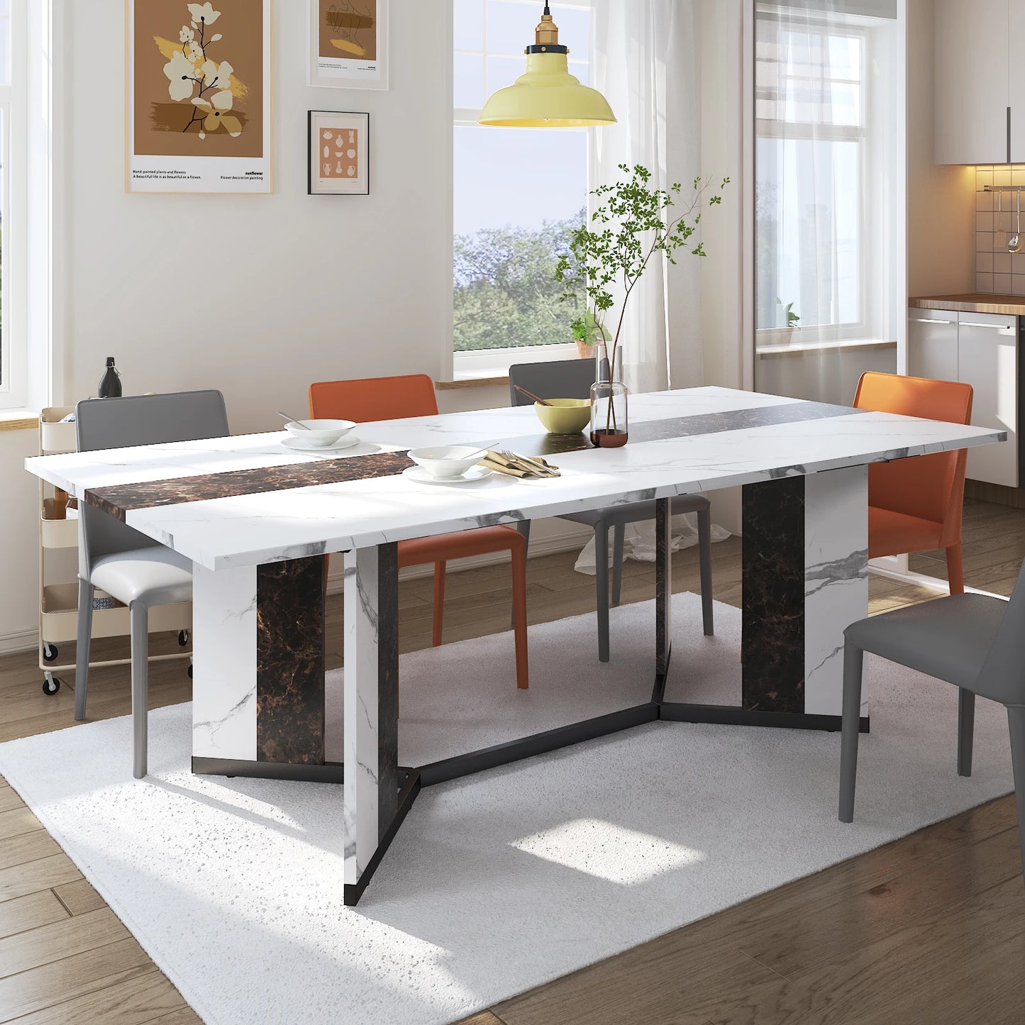 QiaoShiRenFinishes Rectangular Dining Table for 8 People
