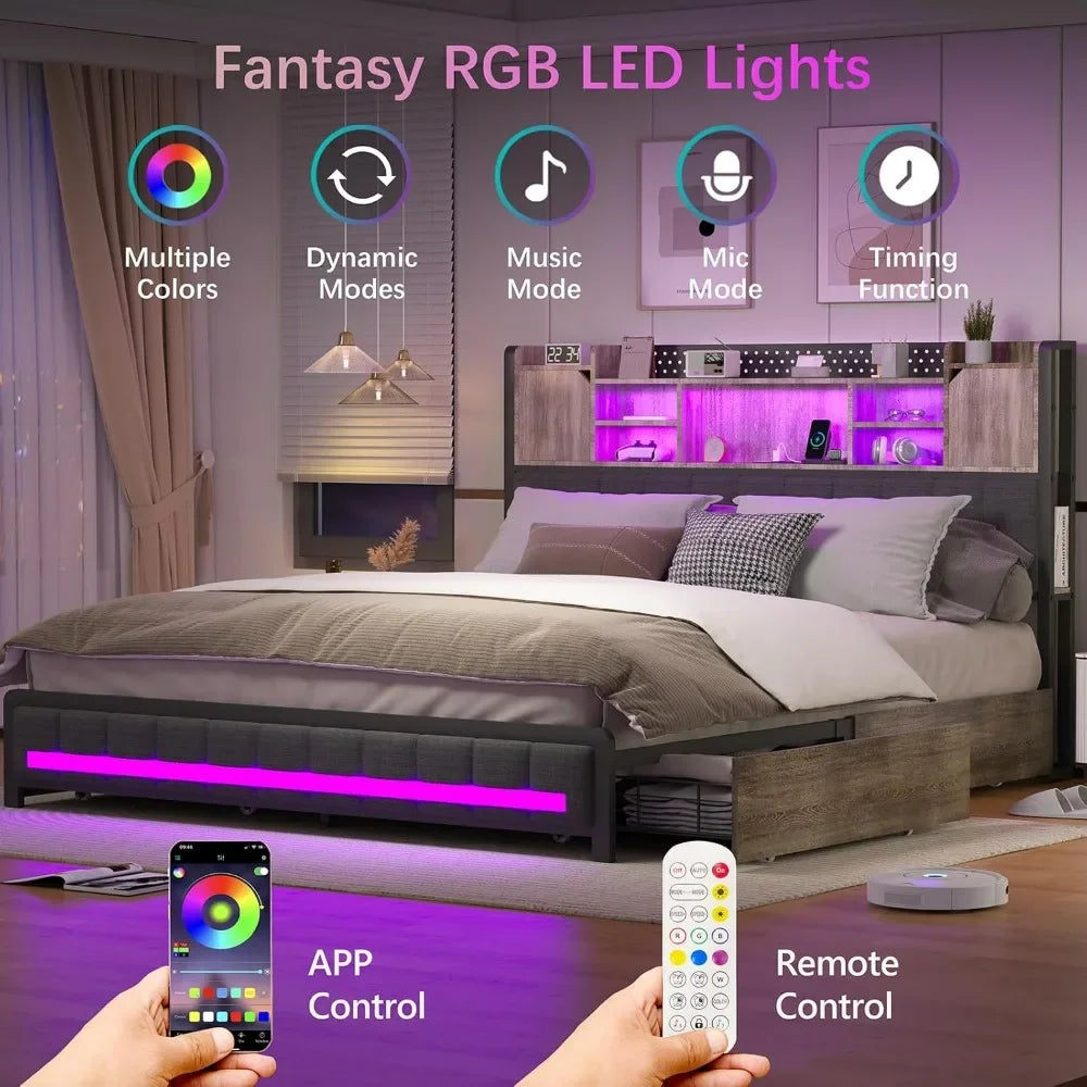 Your Charmed Home Store Bed Frame With Storage USB LED