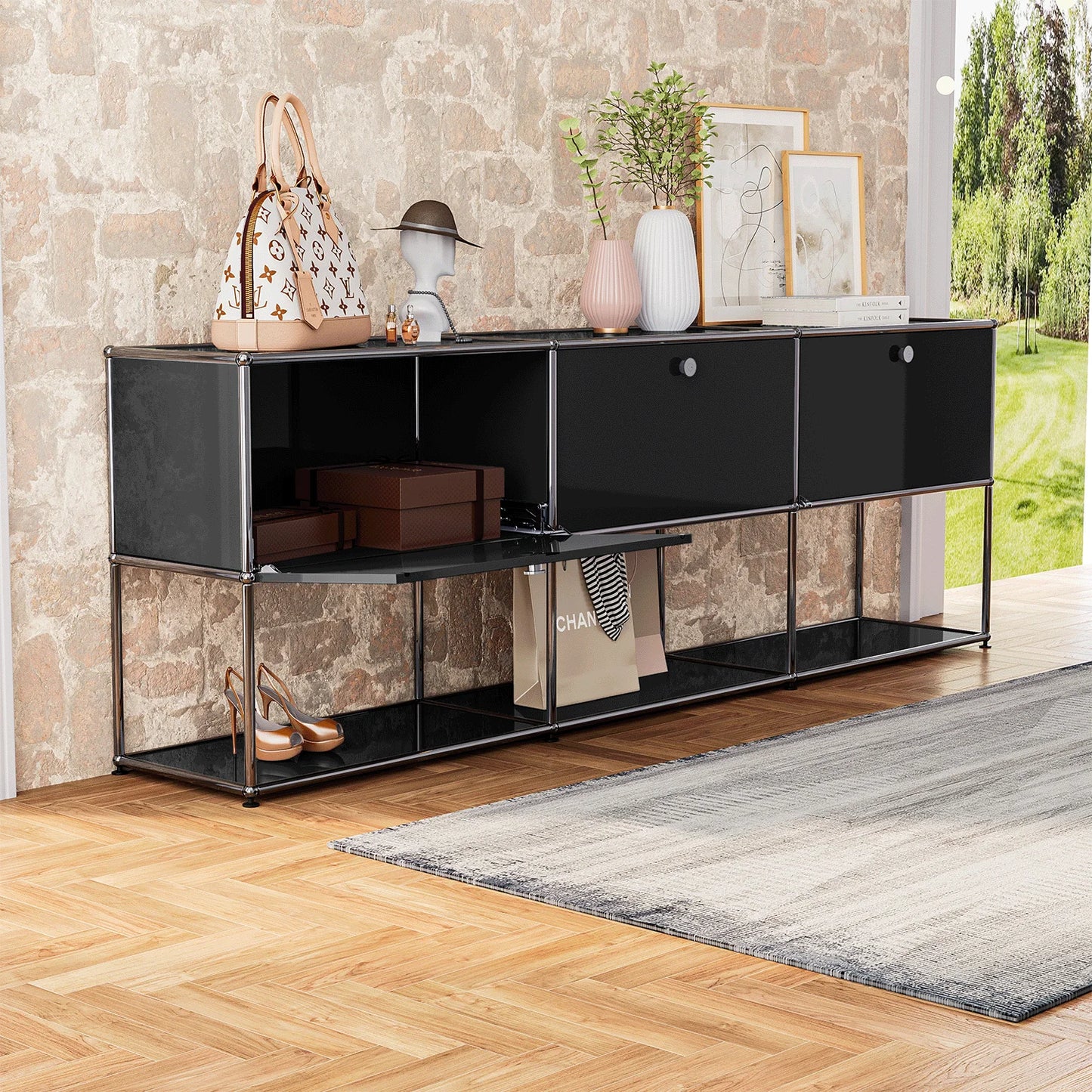 Furgle Modern TV Stand Storage Cabinet With Metal Frame