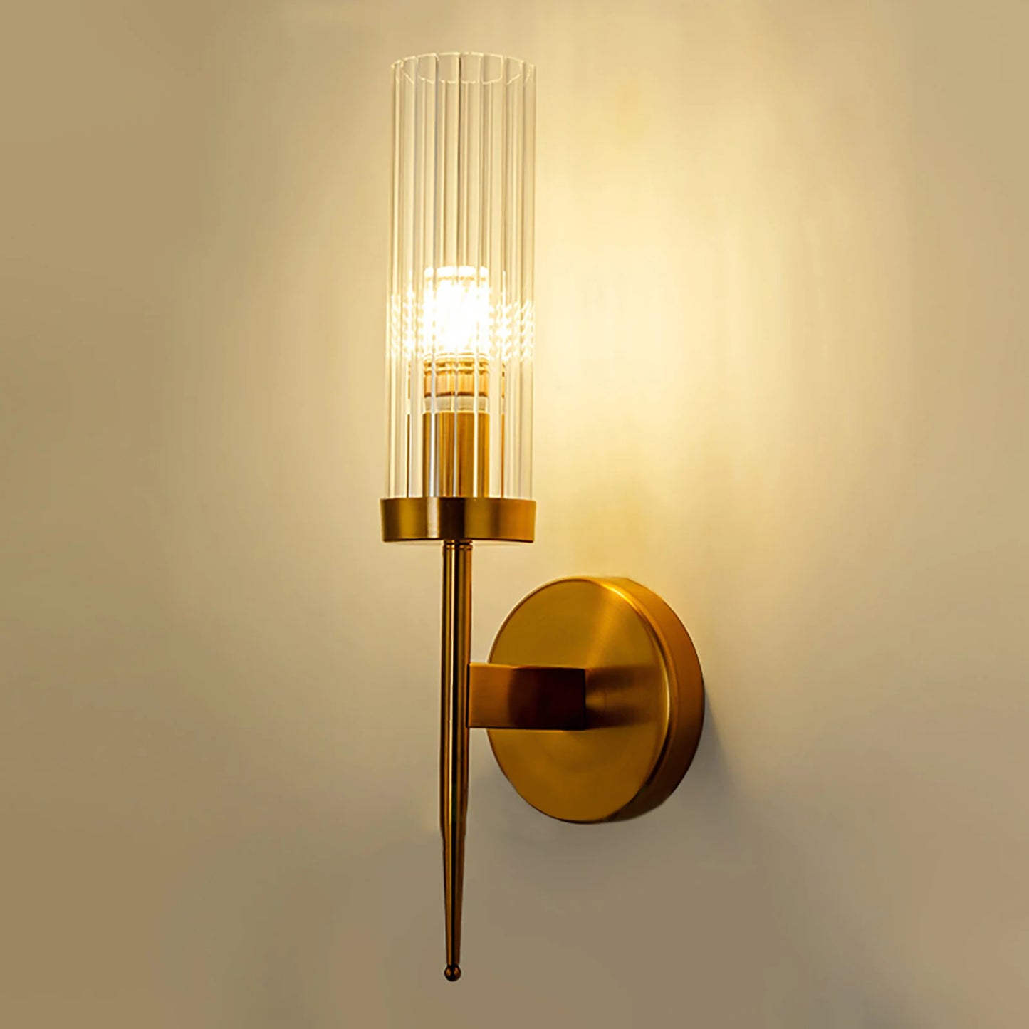 Elegant Golden Wall Sconce With Crystalline Glass Shade Luminescent LuminaryIllumination