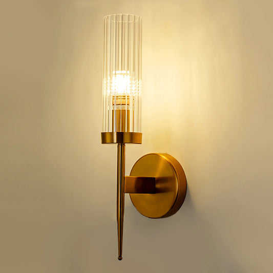 Elegant Golden Wall Sconce With Crystalline Glass Shade Luminescent LuminaryIllumination