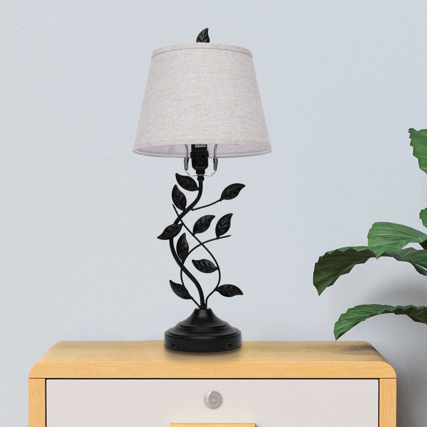 Table Lamp Iron And Linen With Dual USB Ports Soft Light For Nursery
