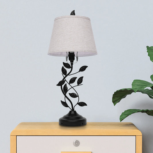 Table Lamp Iron And Linen With Dual USB Ports Soft Light For Nursery