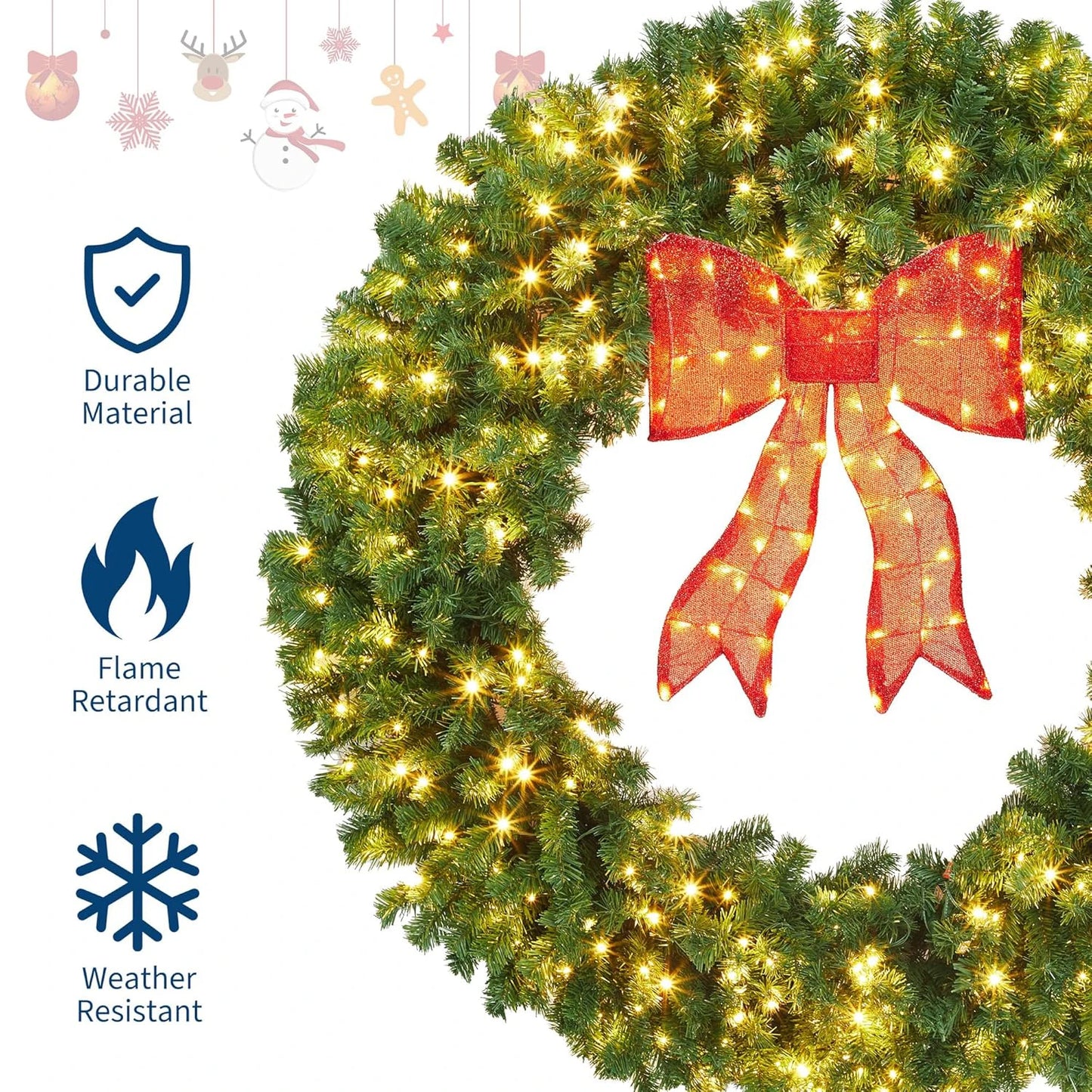 Guangdong Artificial Christmas Wreath With Bow Pre Lit LED