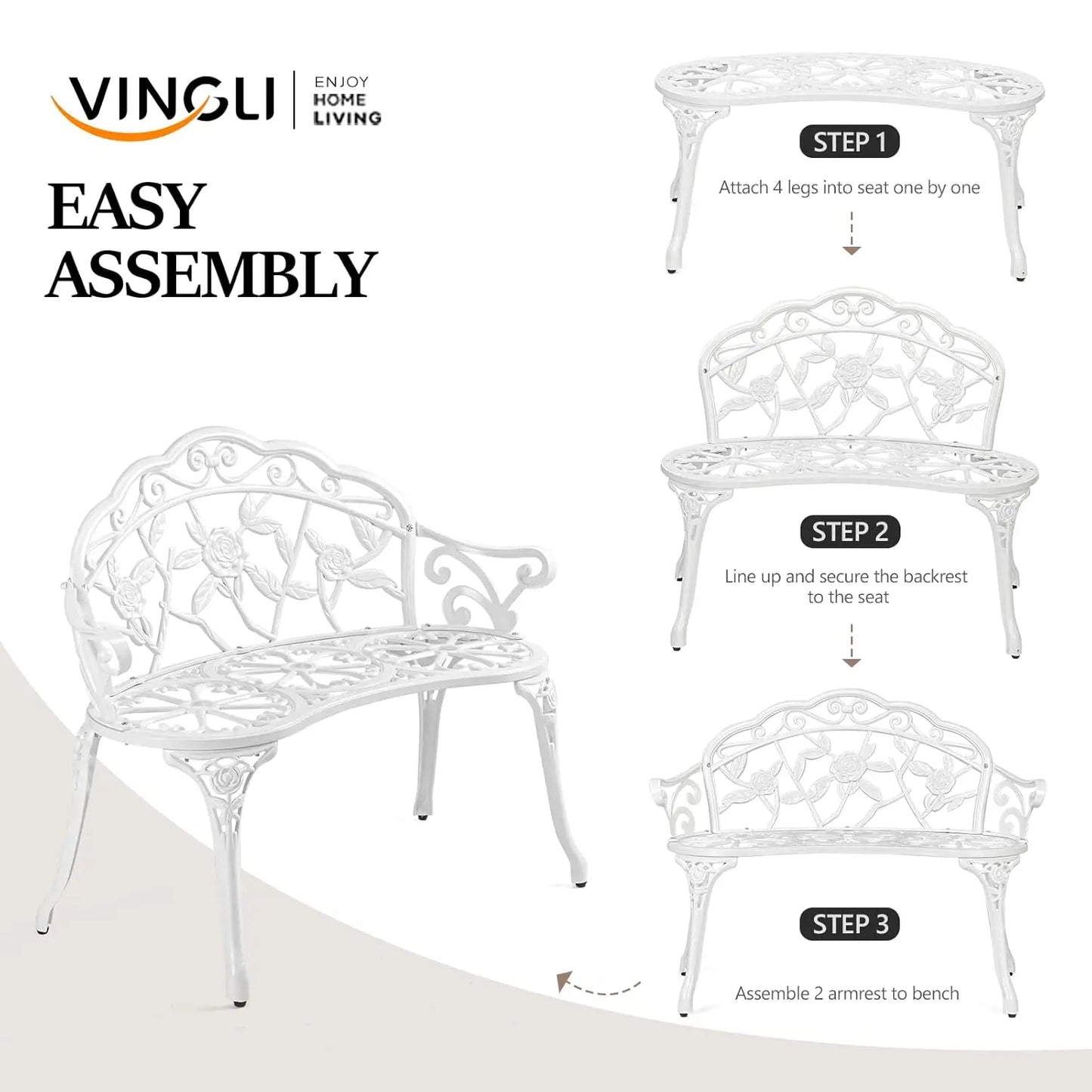 Antique Style Garden Rose Bench Cast Iron With Aluminum Frame