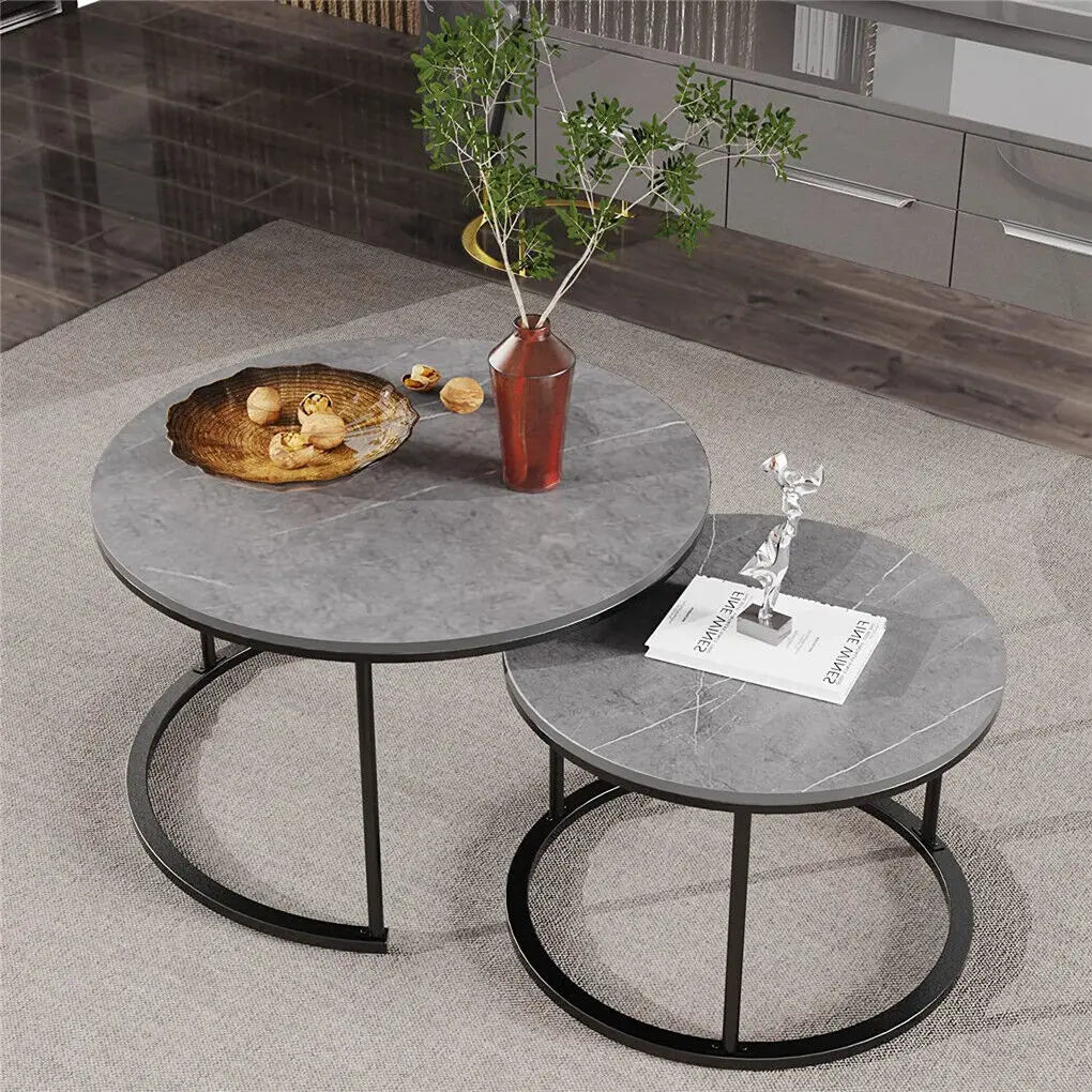 LUVODI Round Nesting Coffee Tables Set of 2 Sintered Stone