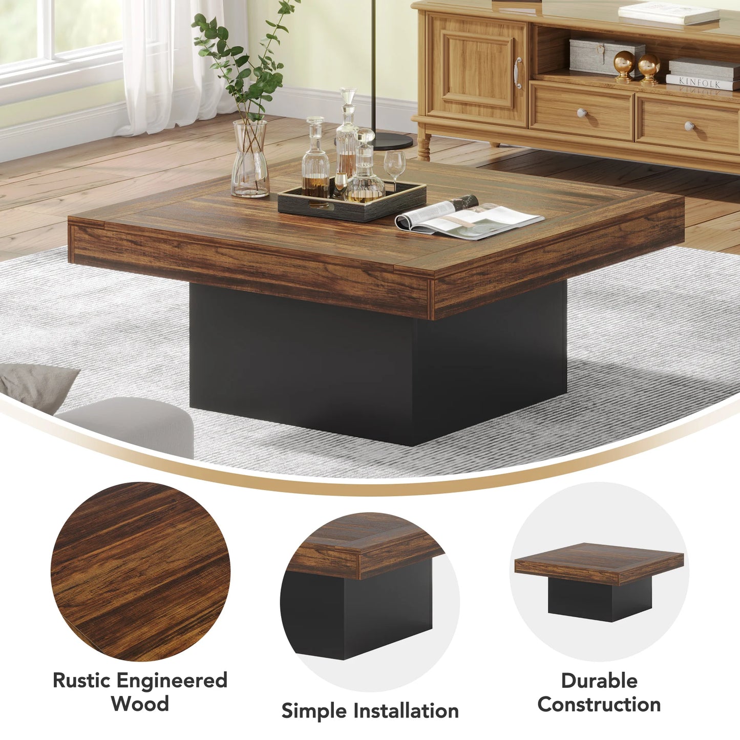 Tribesigns LED Coffee Table Square Engineered Wood Furniture