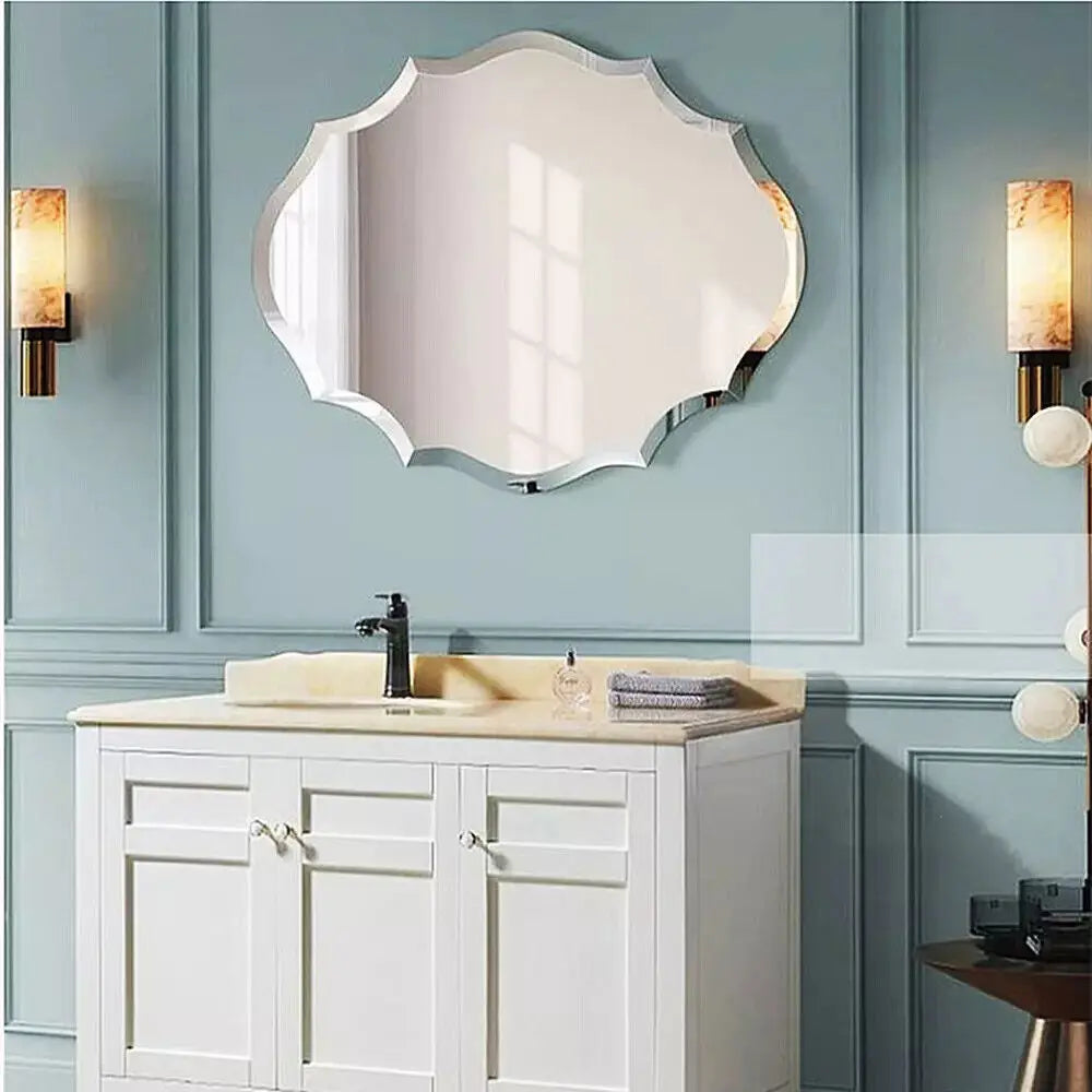 BORWARTH Frameless Scalloped Oval Wall Mirror Beveled Edge