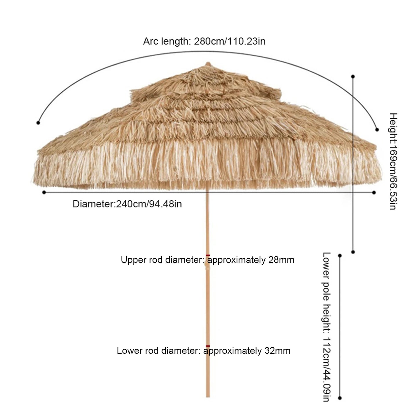 Hawaii Straw Tiki Umbrella for Patio and Poolside Outdoor