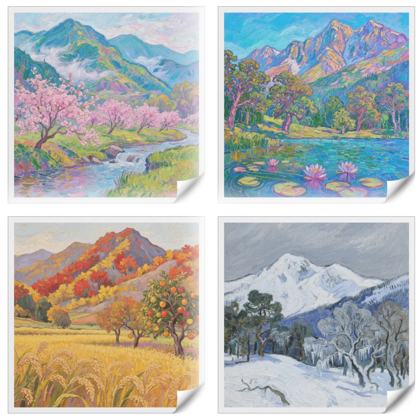 Four Seasons Canvas Oil Painting Wall Art Modern Landscape