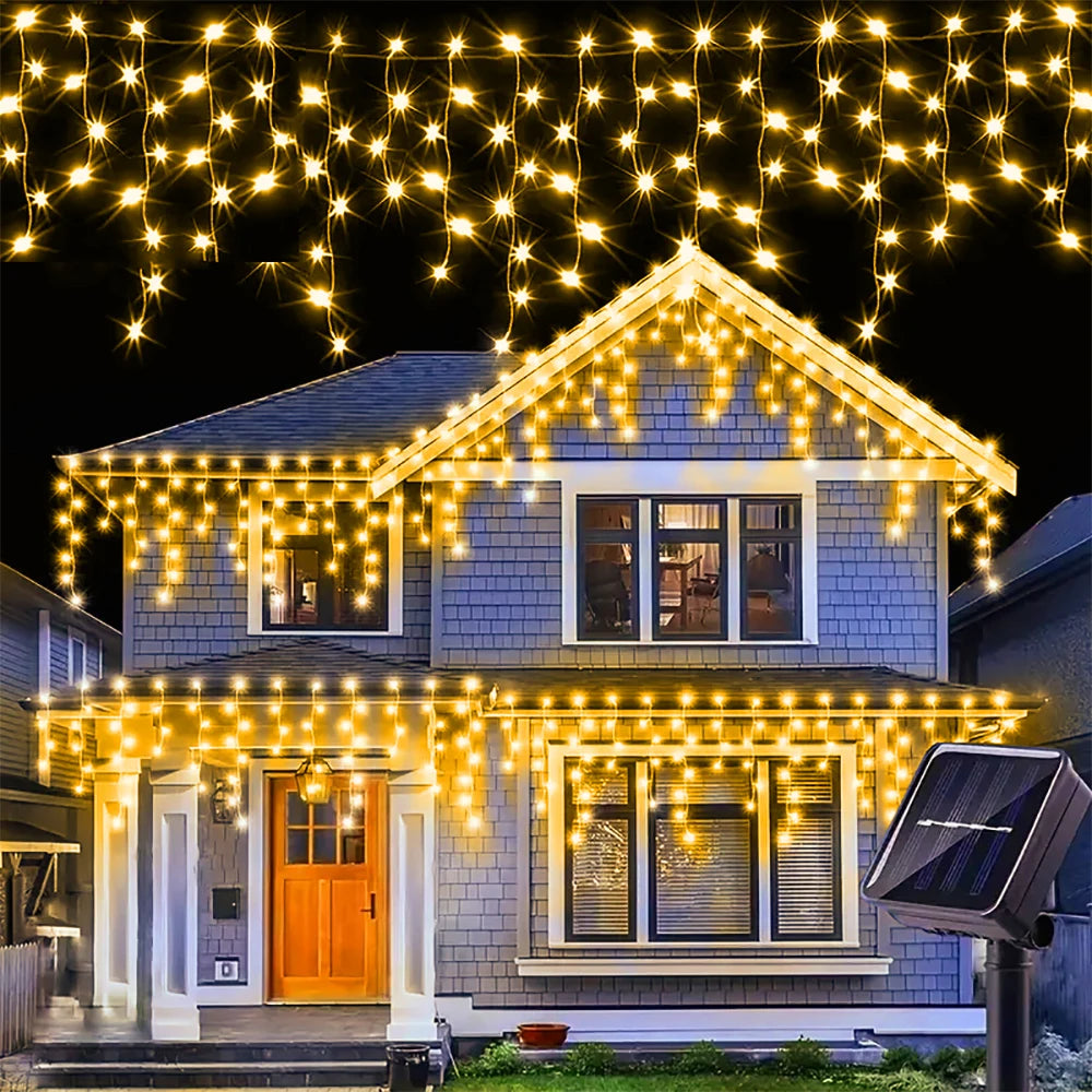 WELPUR Solar Icicle Christmas Light String Outdoor