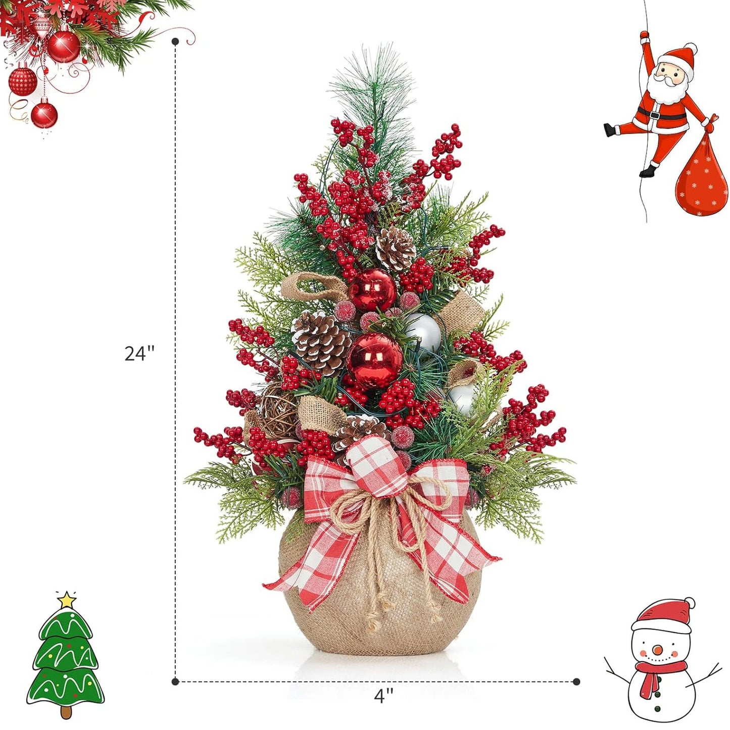 24 Inch Mini Christmas Tree With Lights Pre Lit Table Decor