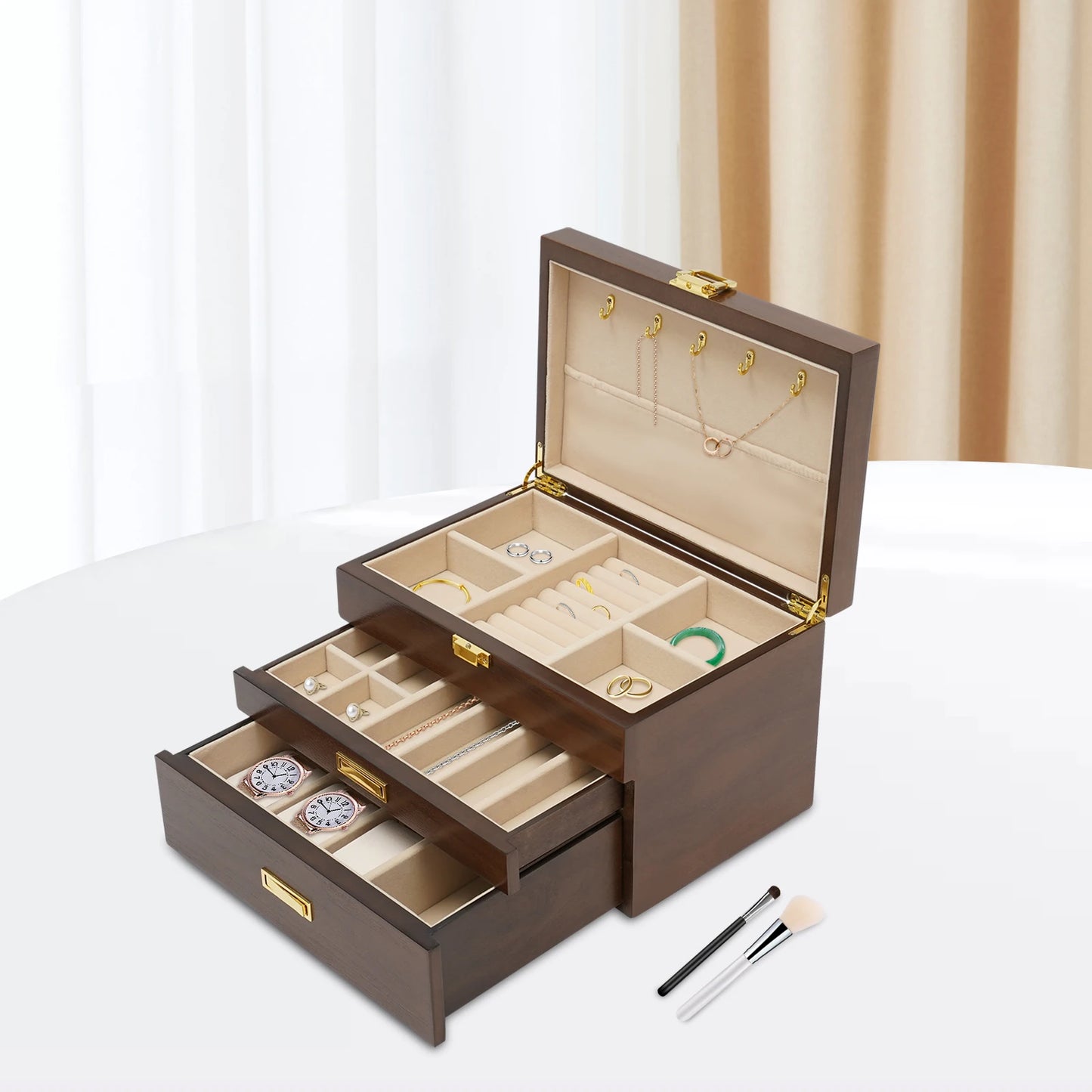 NONECN Wood Jewelry And Watch Display Case Organizer