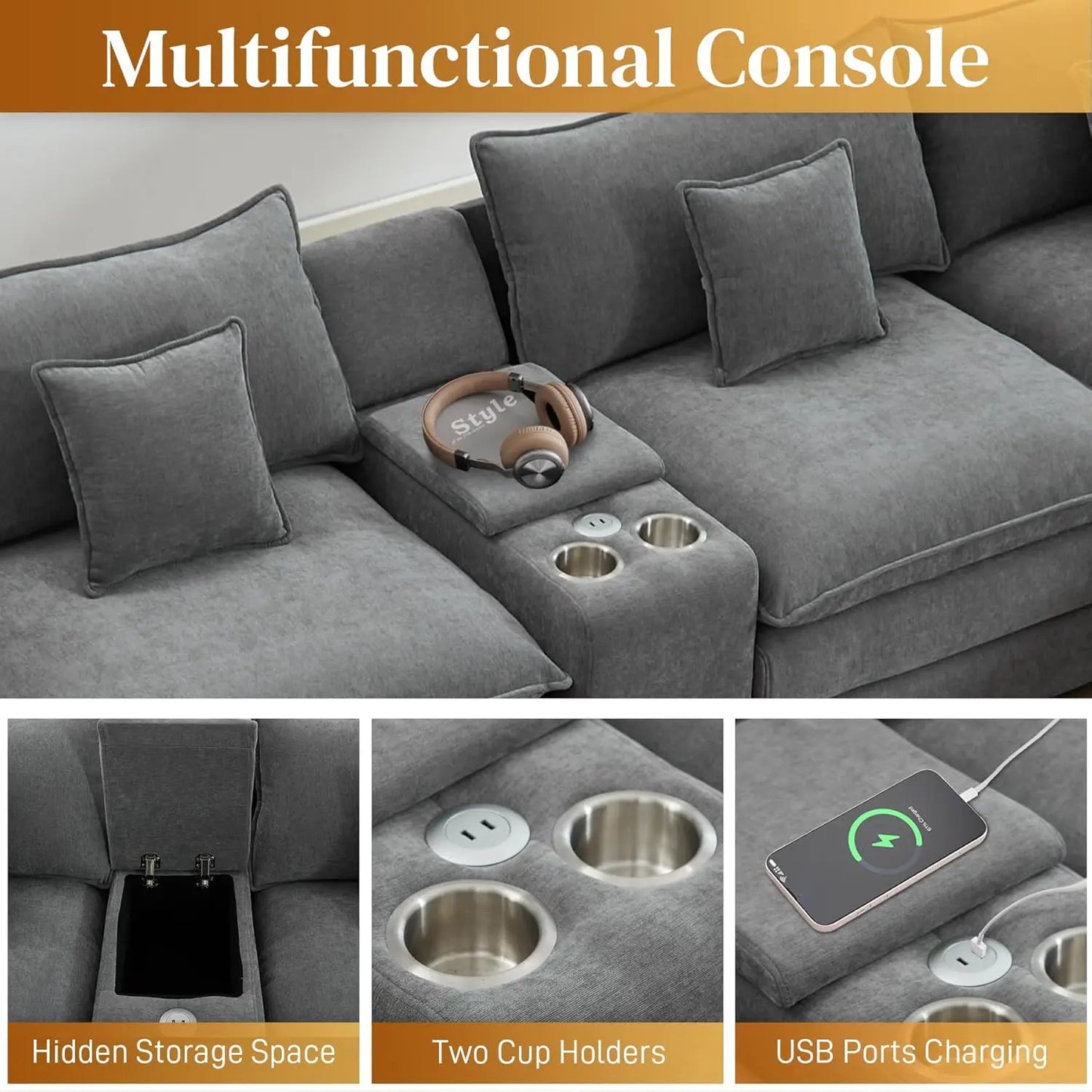 Combination U Shaped Sectional Sofa For Living Room