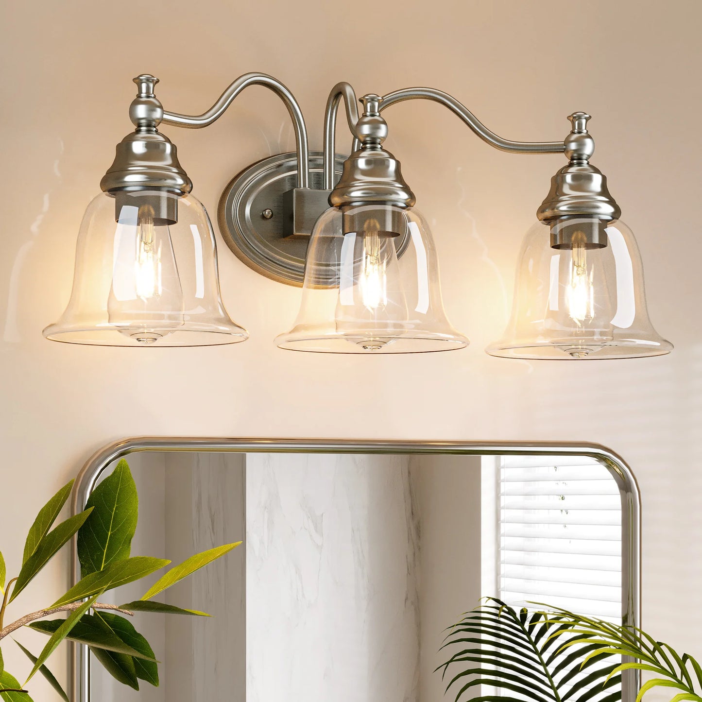 Tribesigns 3 Light Vanity Bathroom Wall Sconce Clear Glass Shades