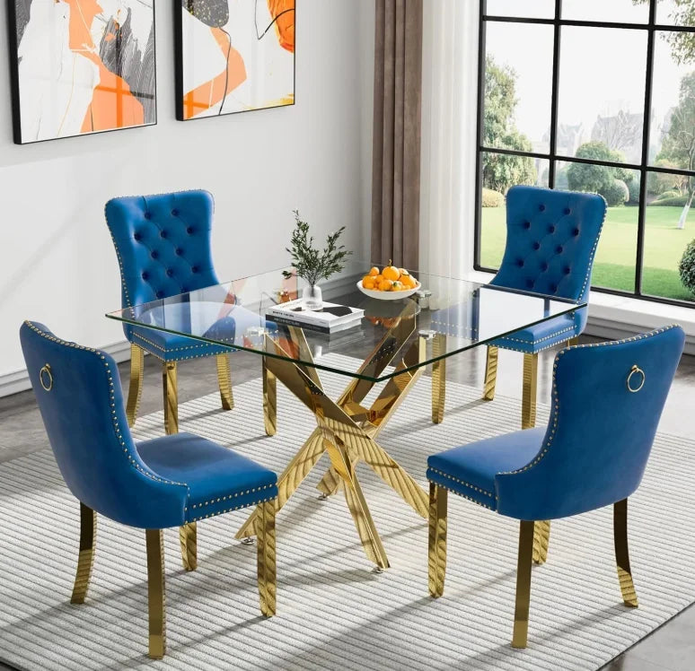 Square Glass Table Set For 4 With Tempered Glass Top
