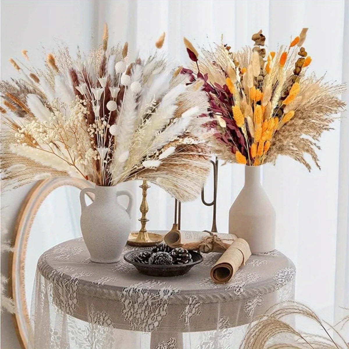 Dried Pampas Grass Bouquet With Bunny Tails Boho Decor