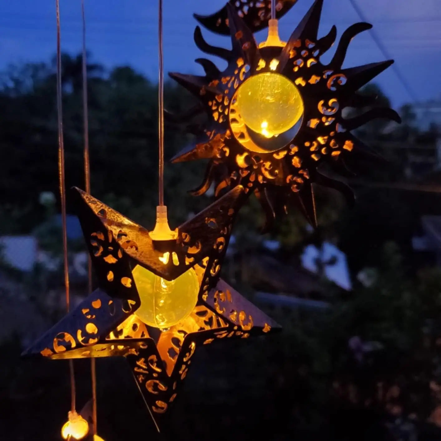 Hign Concerned Solar Wind Chimes Sun Moon Star Lights Garden
