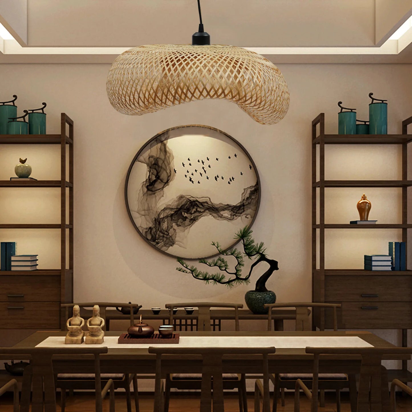 Bamboo Wicker Rattan Pendant Light Asian Ceiling Lamp