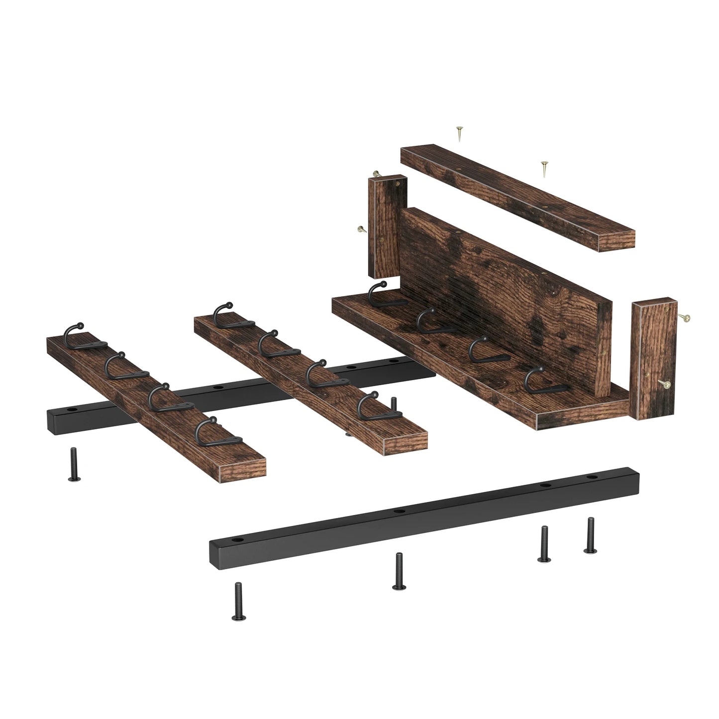 Wall Mounted Wooden Coffee Mug Rack Organizer With 12 Hooks Rustic Vintage Holder Shelf