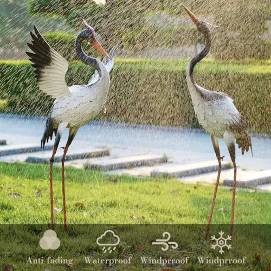 SHXI Outdoor Metal Crane Garden Statue Yard Art Heron Decor