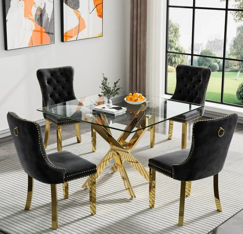 Square Glass Table Set For 4 With Tempered Glass Top