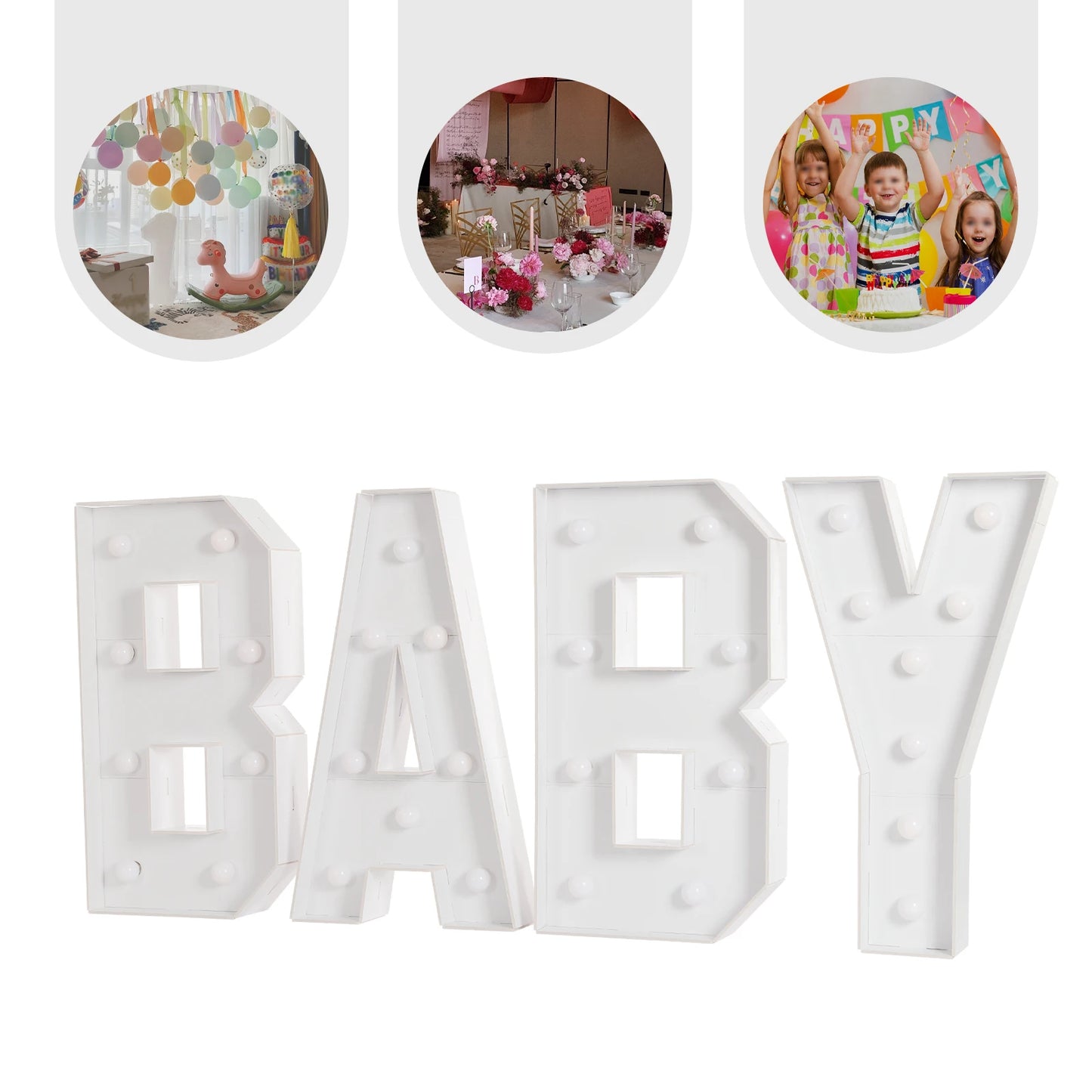 White LED Light Up Letter Lights For Baby Birthdays Showers
