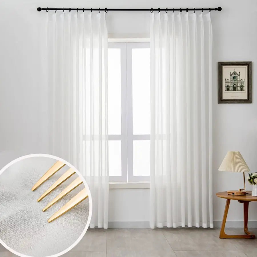 Sheer Pinch Pleated Curtains Lightweight Light Filtering For Living Room