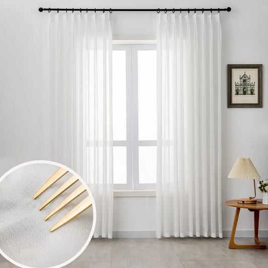 Sheer Pinch Pleated Curtains Lightweight Light Filtering For Living Room