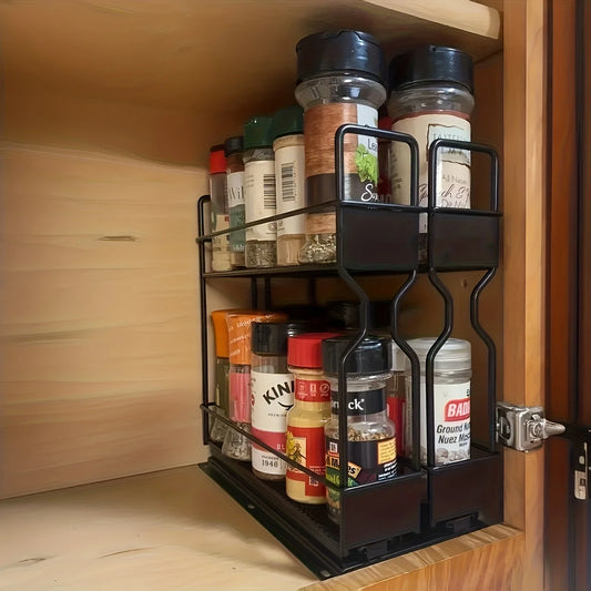 2-piece pull-out cabinet organizer | 5.2 inches x 10.51 inches x 10 inches, equipped with labels, to hold spice jars