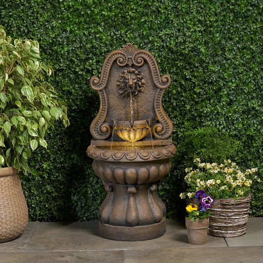 Olivia Lion Head Garden Outdoor Floor Fountain With Light