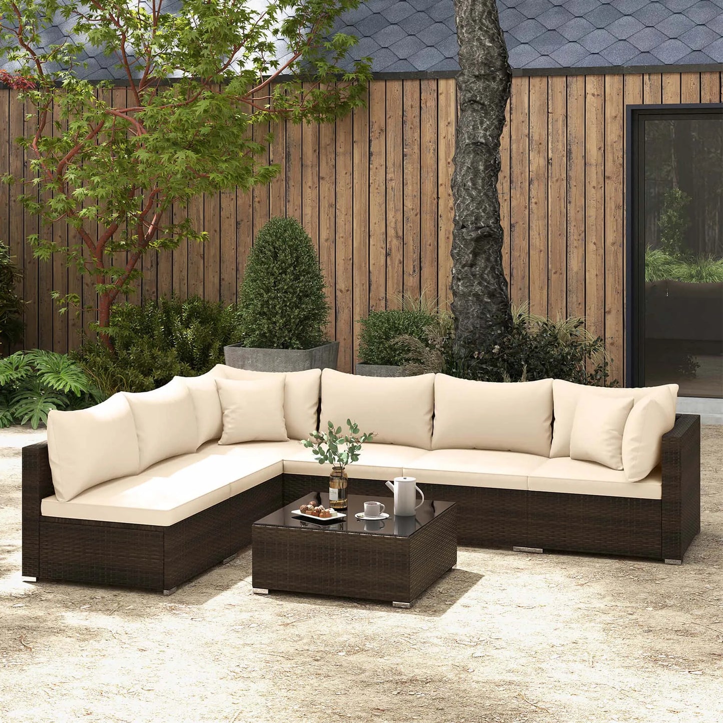HOMASIS Patio Rattan Furniture Set Sectional Sofa Cushioned Garden
