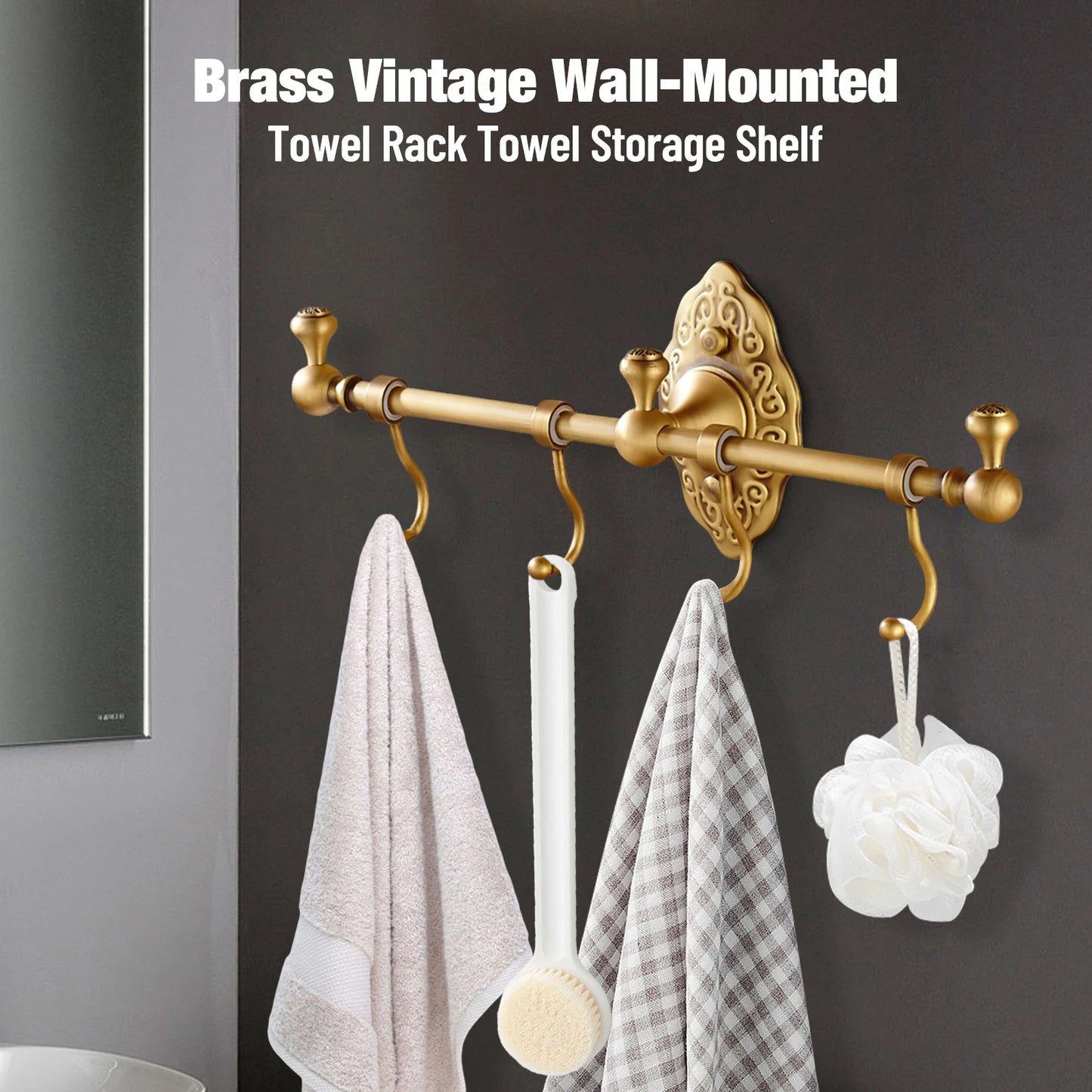 Hign Concerned Wall Mounted Towel Rail Bar With 4 Hooks