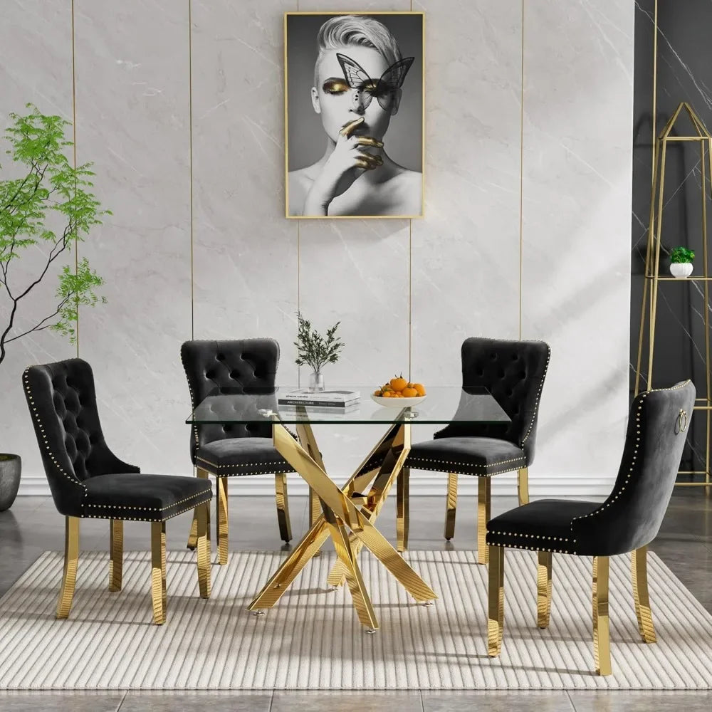 Square Glass Table Set For 4 With Tempered Glass Top